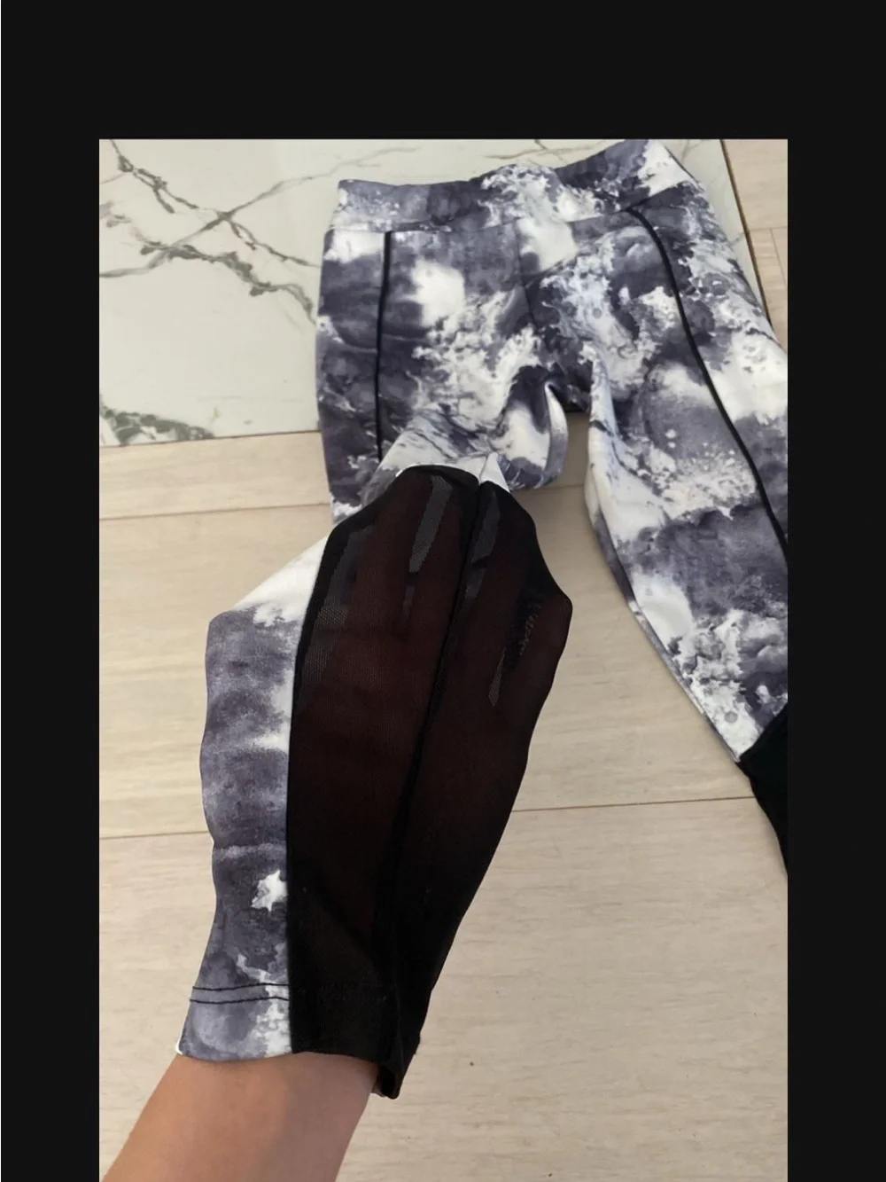 Zara Black & White Marble-Print Kids Leggings